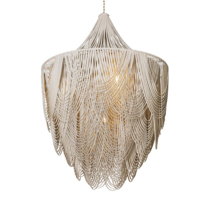 Large Leather Fringe Chandelier w/ Crown