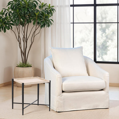 Laura Upholstered Performance Linen Slip Cover Occasional Chair In Oatmeal