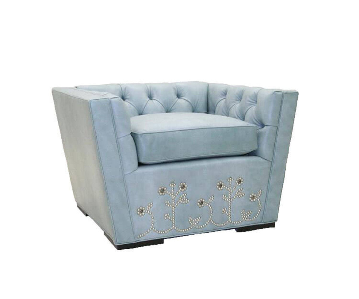 Leather Armchair Chair with Ottoman