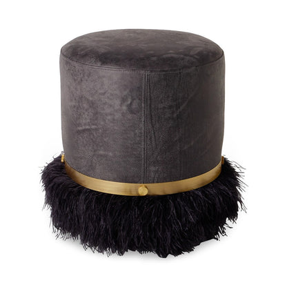 Leather Ostrich Fluff Pouf