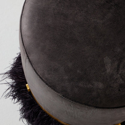 Leather Ostrich Fluff Pouf