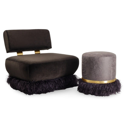 Leather Ostrich Fluff Pouf