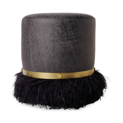 Leather Ostrich Fluff Pouf