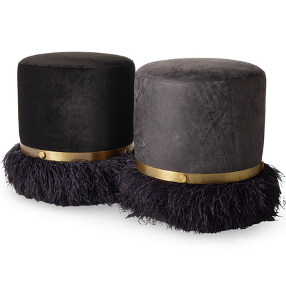 Leather Ostrich Fluff Pouf