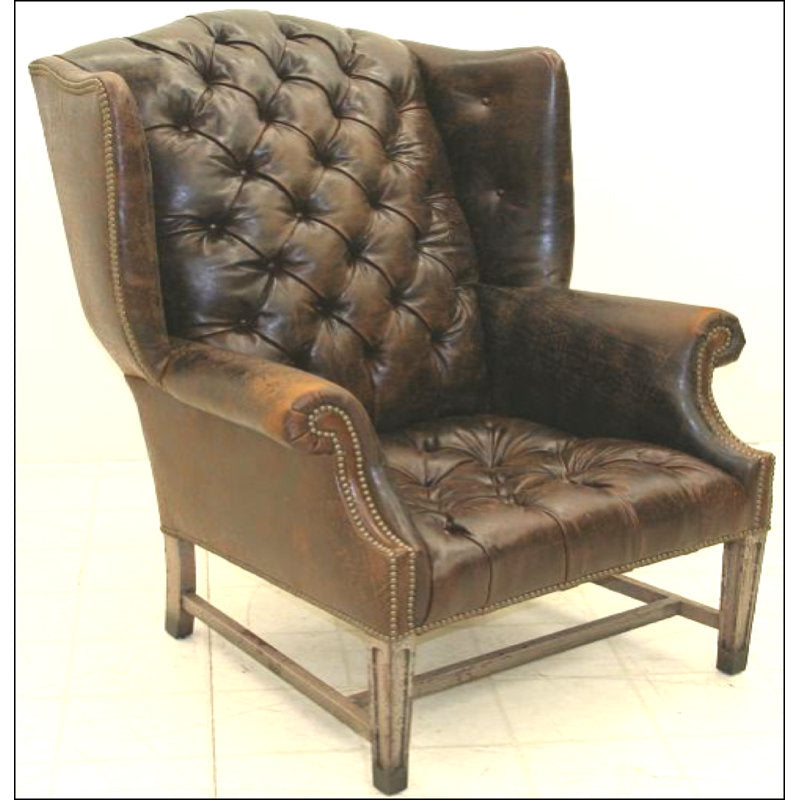 Leather Wingback Chair Chair with Ottoman