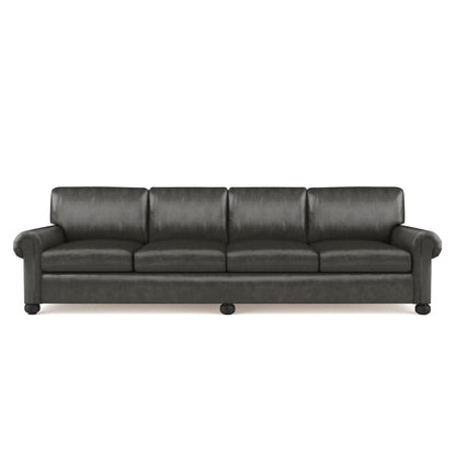 Leroy Rolled Panel-Arm Extra Long Sofa with Bun Feet