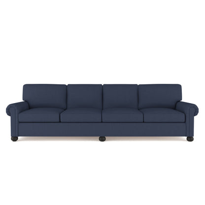 Leroy Rolled Panel-Arm Extra Long Sofa with Bun Feet