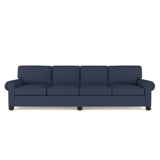 Leroy Rolled Panel-Arm Extra Long Sofa with Bun Feet