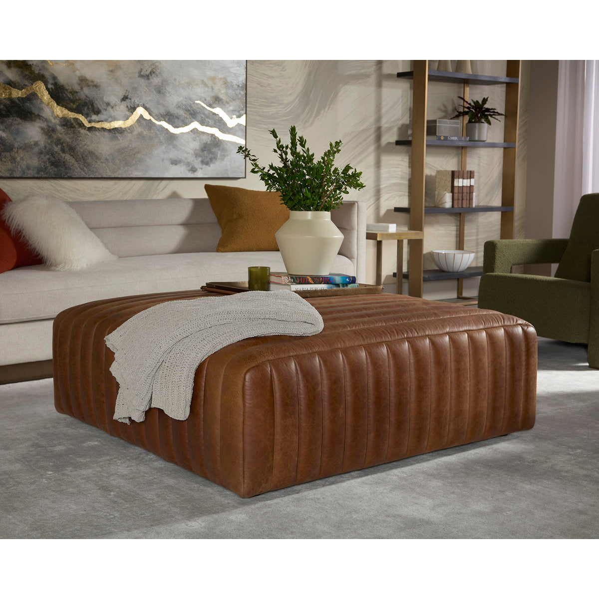 Lewin Ottoman - Square - Lucia Tobacco Leather