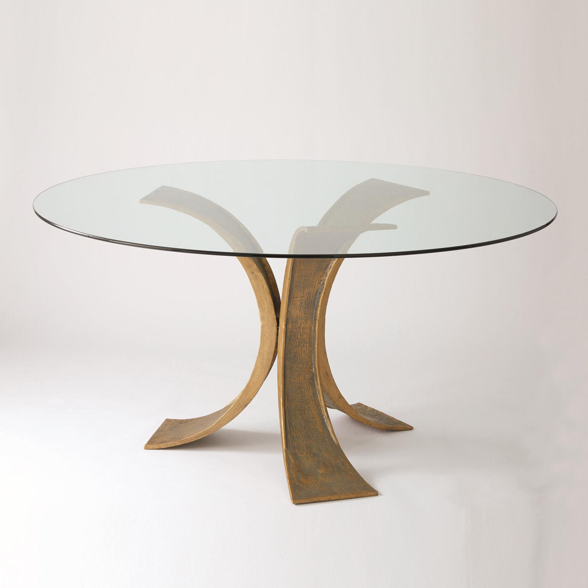 Lotus Dining Table w/Glass Top-Antique Gold/Bronze