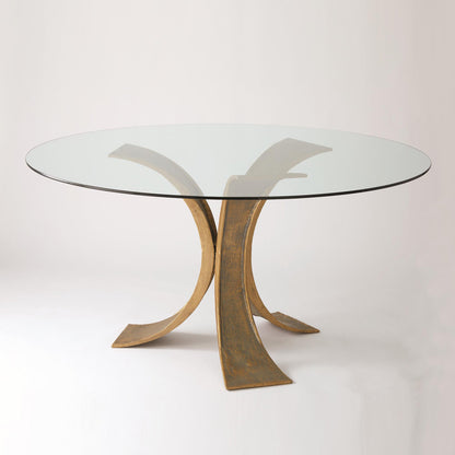 Lotus Dining Table w/Glass Top-Antique Gold/Bronze