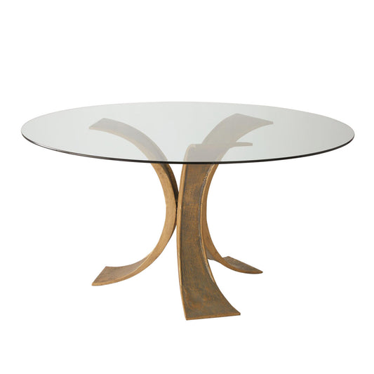 Lotus Dining Table w/Glass Top-Antique Gold/Bronze