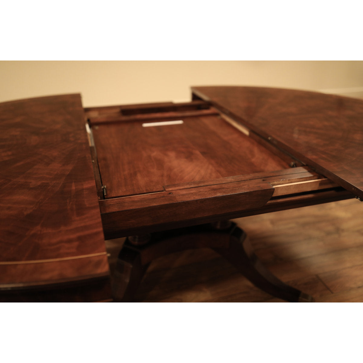 Mahogany Pedestal Table With Self-storing Leaf Seats 6-12
