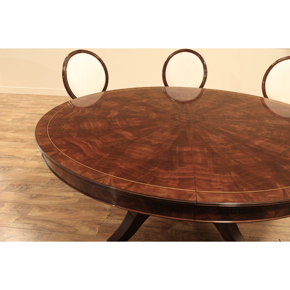 Mahogany Pedestal Table With Self-storing Leaf Seats 6-12