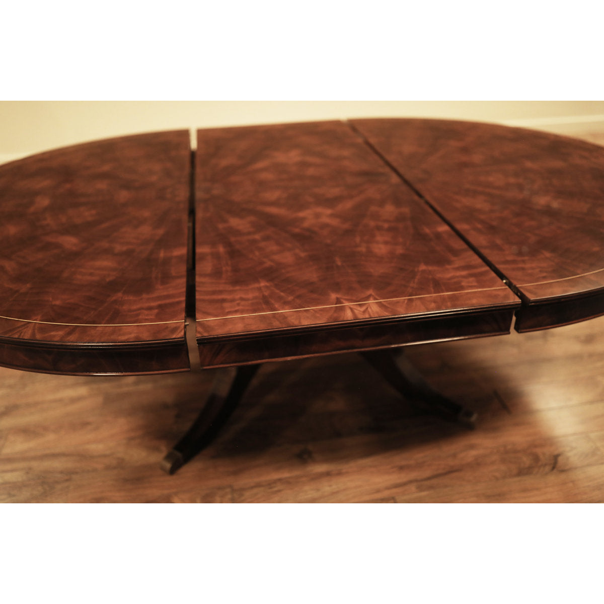 Mahogany Pedestal Table With Self-storing Leaf Seats 6-12