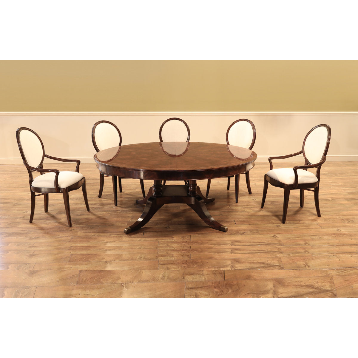 Mahogany Pedestal Table With Self-storing Leaf Seats 6-12