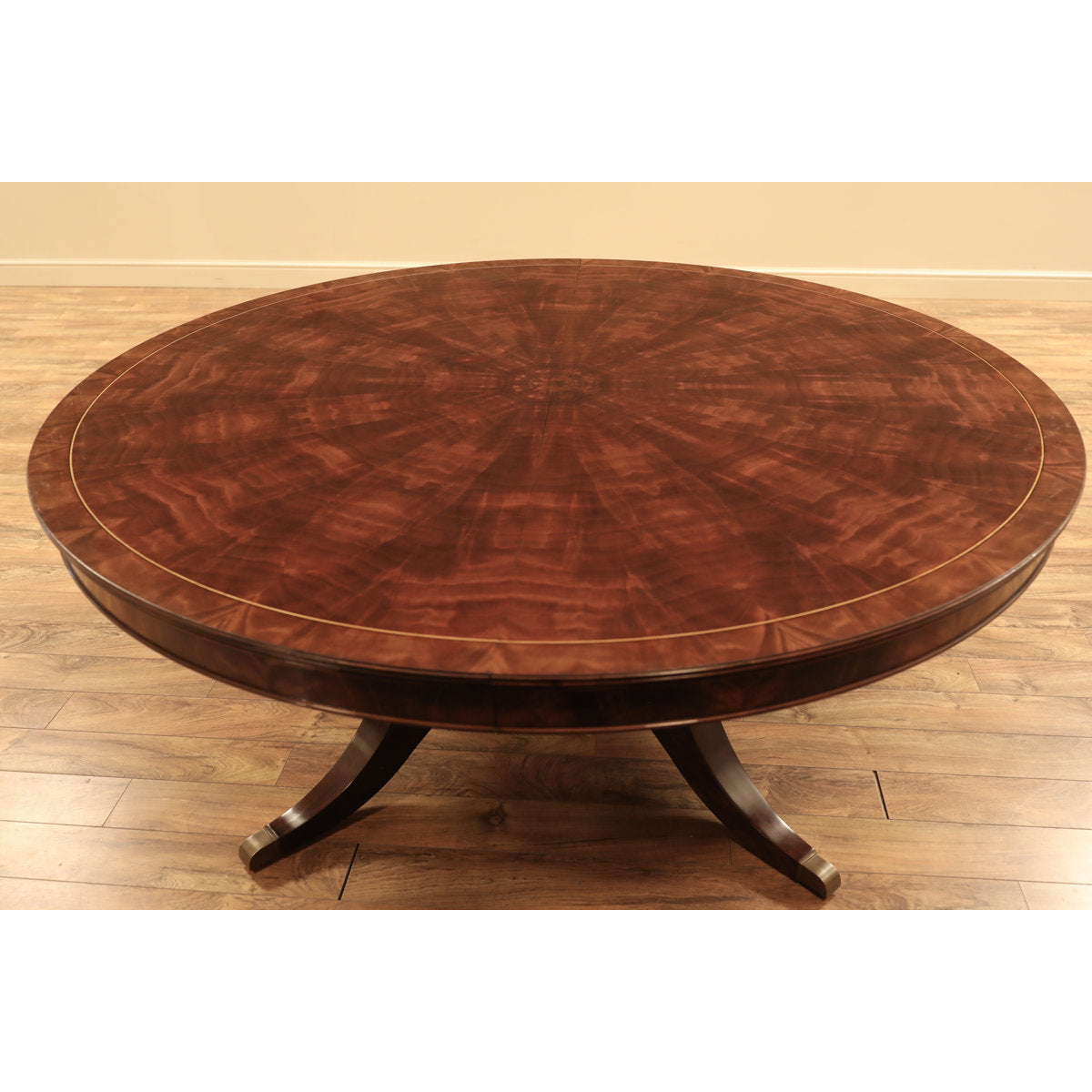 Mahogany Pedestal Table With Self-storing Leaf Seats 6-12