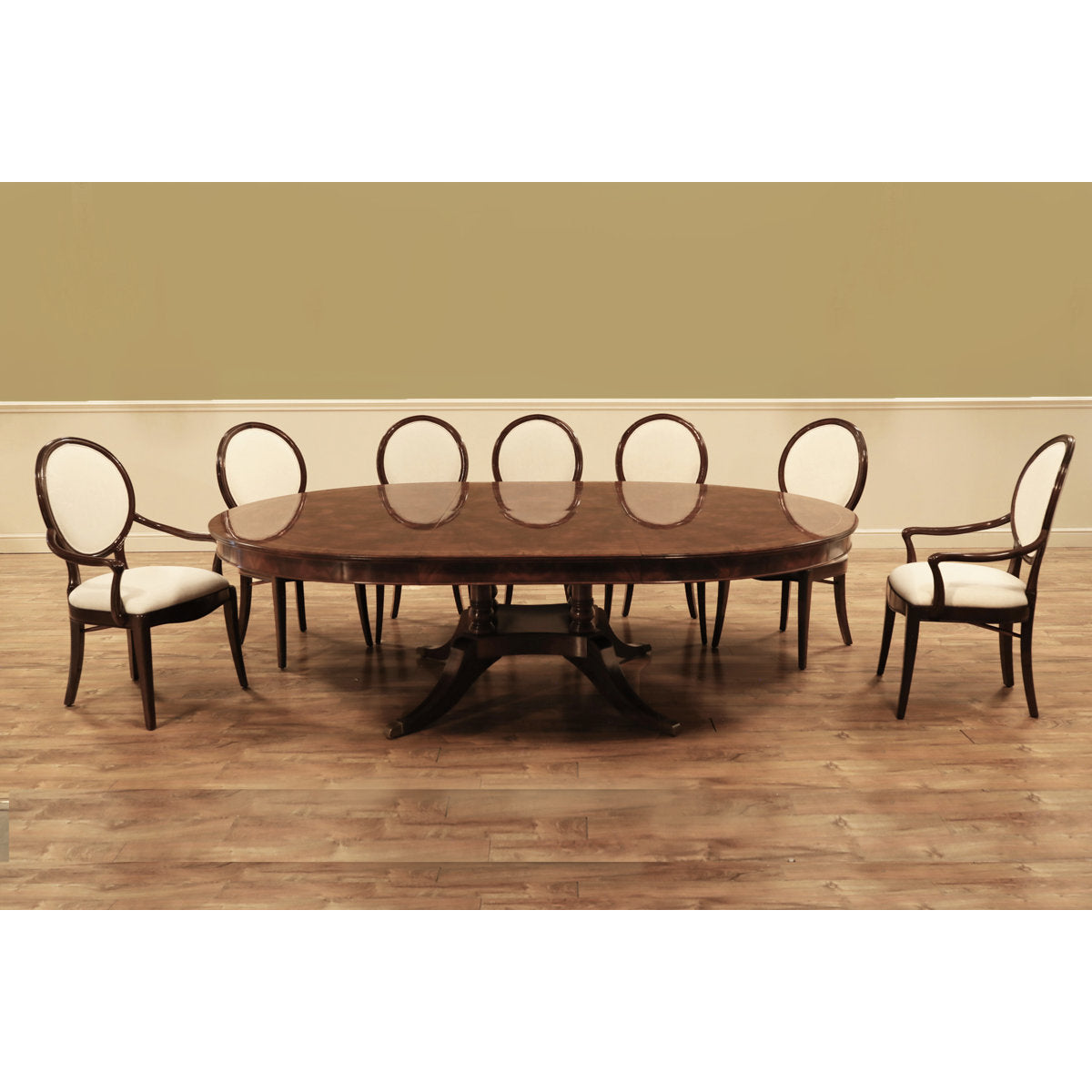 Mahogany Pedestal Table With Self-storing Leaf Seats 6-12