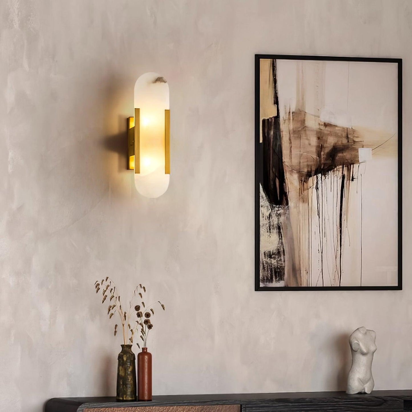 Oblong Alabaster Plug-in Wall Sconce