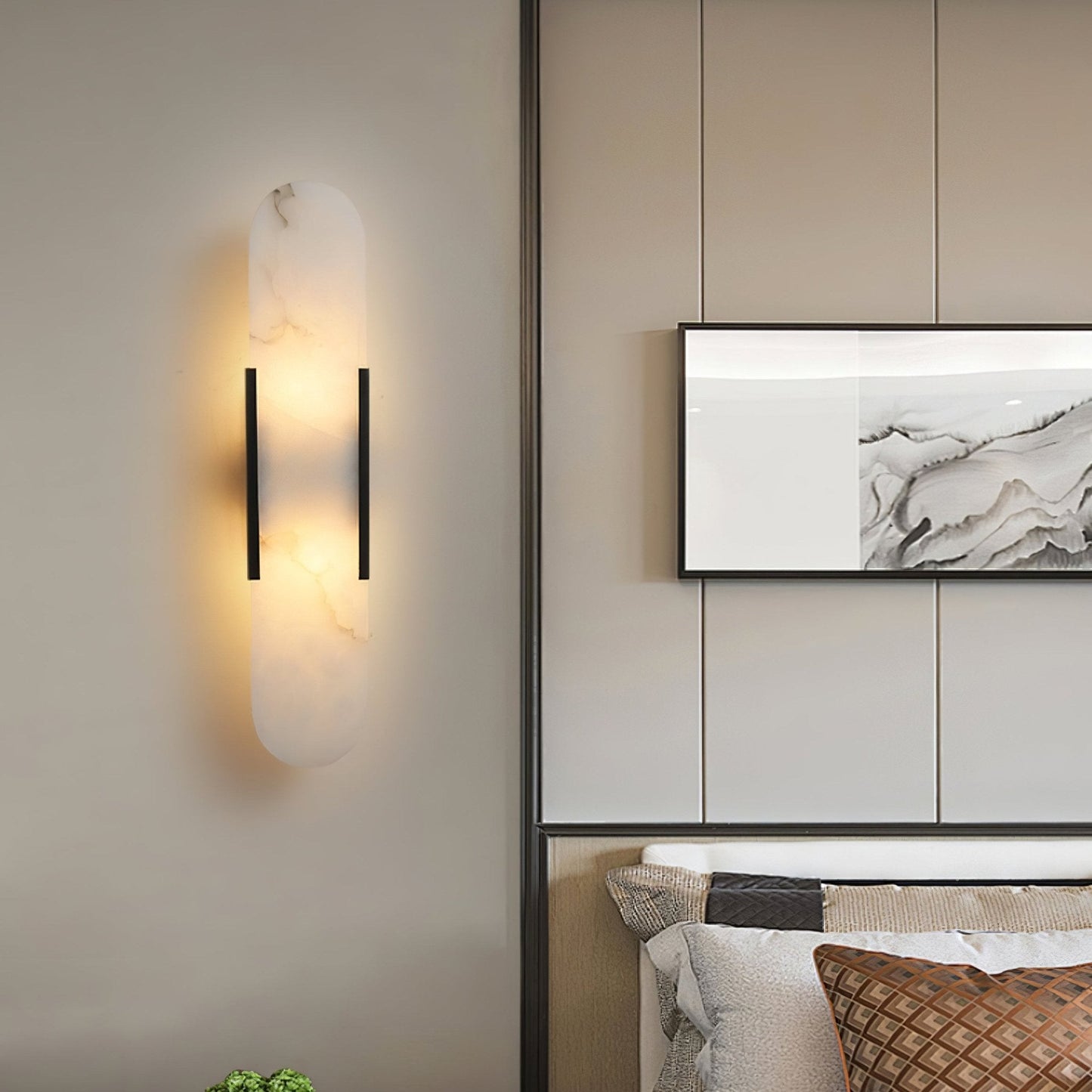 Oblong Alabaster Plug-in Wall Sconce