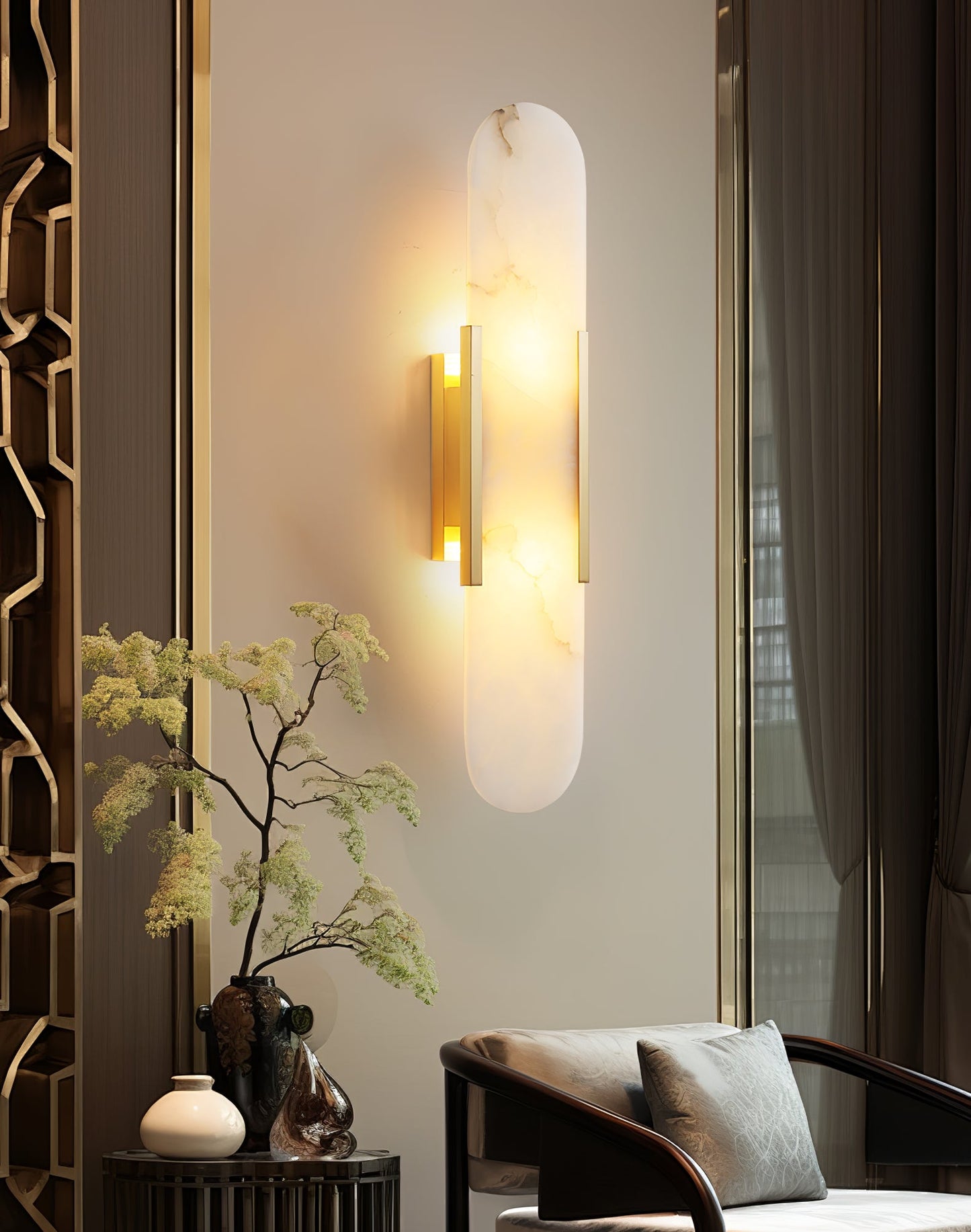 Oblong Alabaster Plug-in Wall Sconce