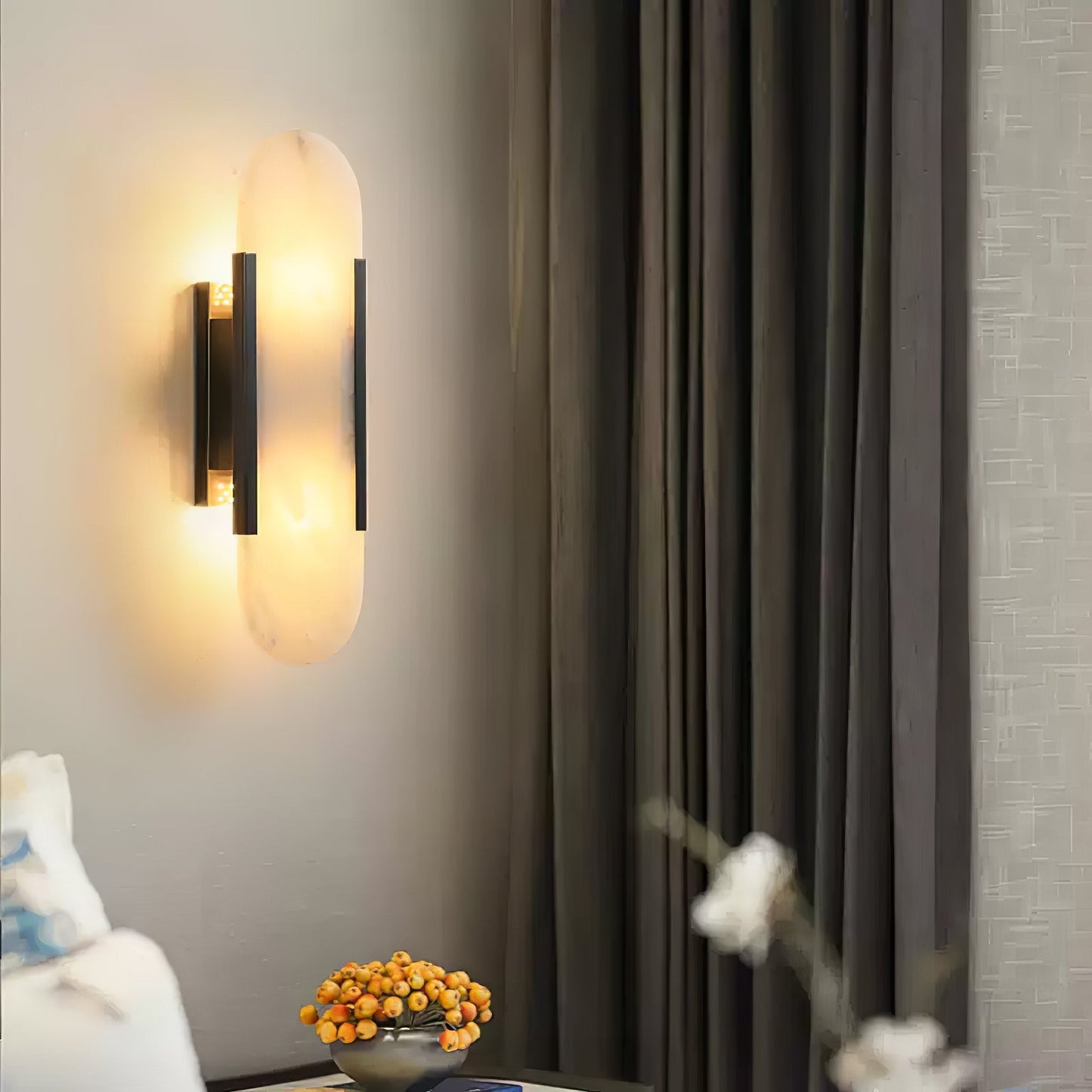 Oblong Alabaster Plug-in Wall Sconce