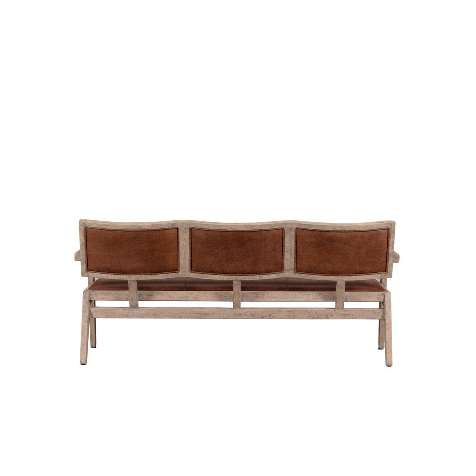 Mid-Century Woven Leather Arm Bench Weathered Natural