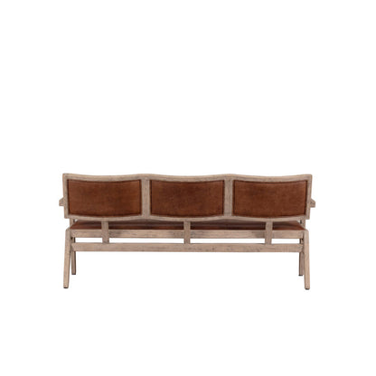 Mid-Century Woven Leather Arm Bench Weathered Natural