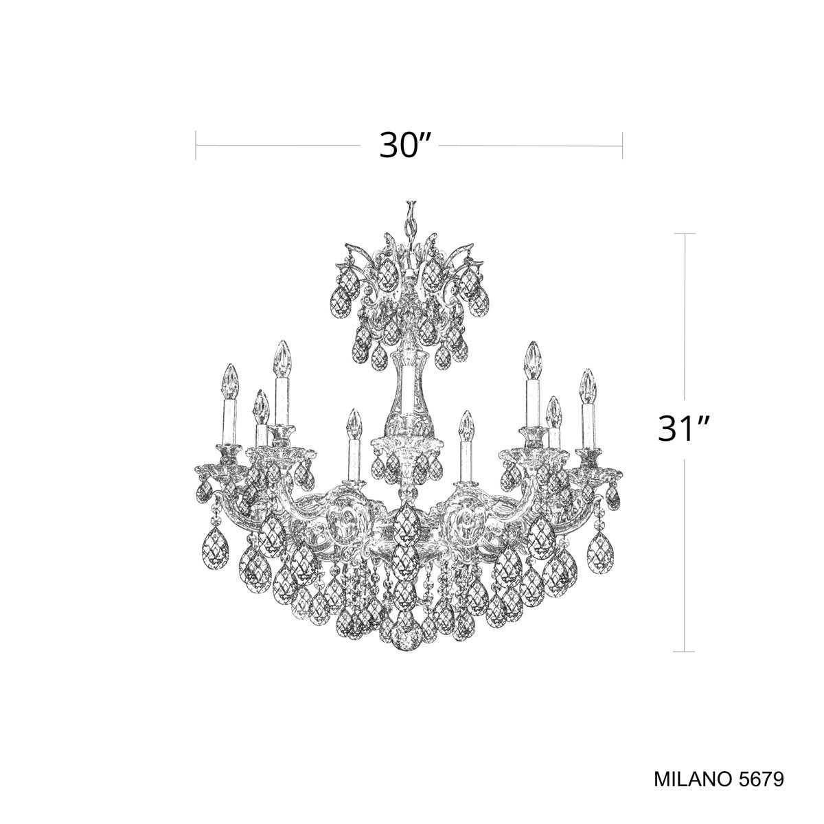 Milano 9 Light 30in x 31in Chandelier in Heirloom Gold with Clear Radiance Crystals