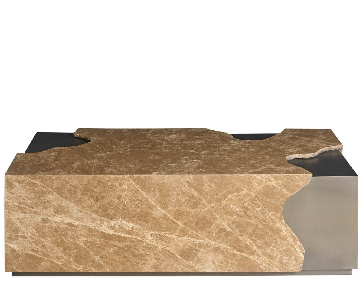 Mirage Light Emperador Stone Floating Top Antique Nickel Frame Cocktail Table on Casters