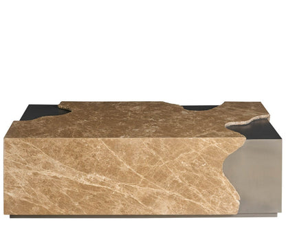 Mirage Light Emperador Stone Floating Top Antique Nickel Frame Cocktail Table on Casters