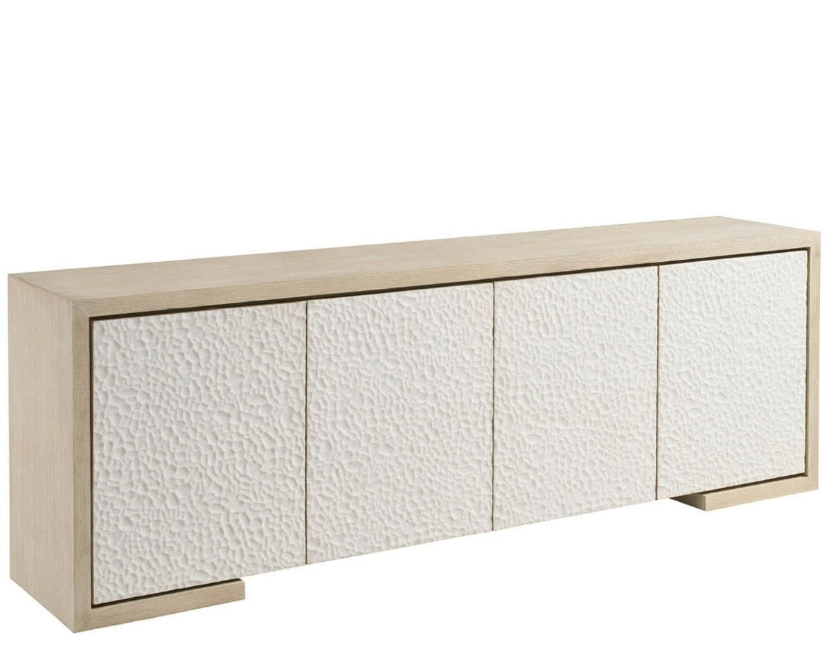 Modern Aurora 96" Wide Light Oak Carved Concrete Credenza