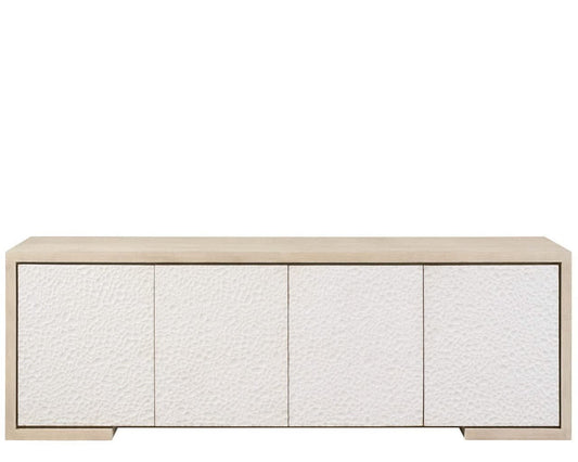 Modern Aurora 96" Wide Light Oak Carved Concrete Credenza