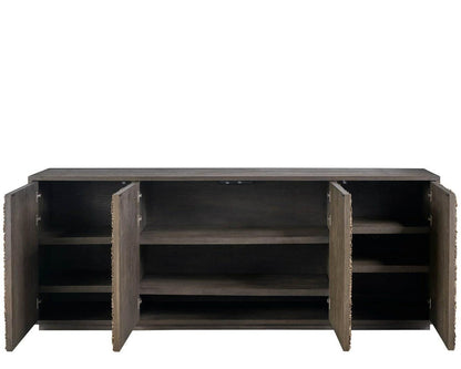 Modern Blossom 96" Wide Dark Oak Leather Petal Credenza