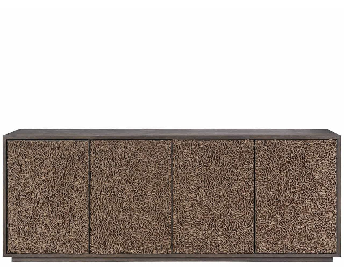 Modern Blossom 96" Wide Dark Oak Leather Petal Credenza