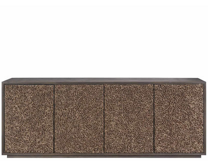 Modern Blossom 96" Wide Dark Oak Leather Petal Credenza
