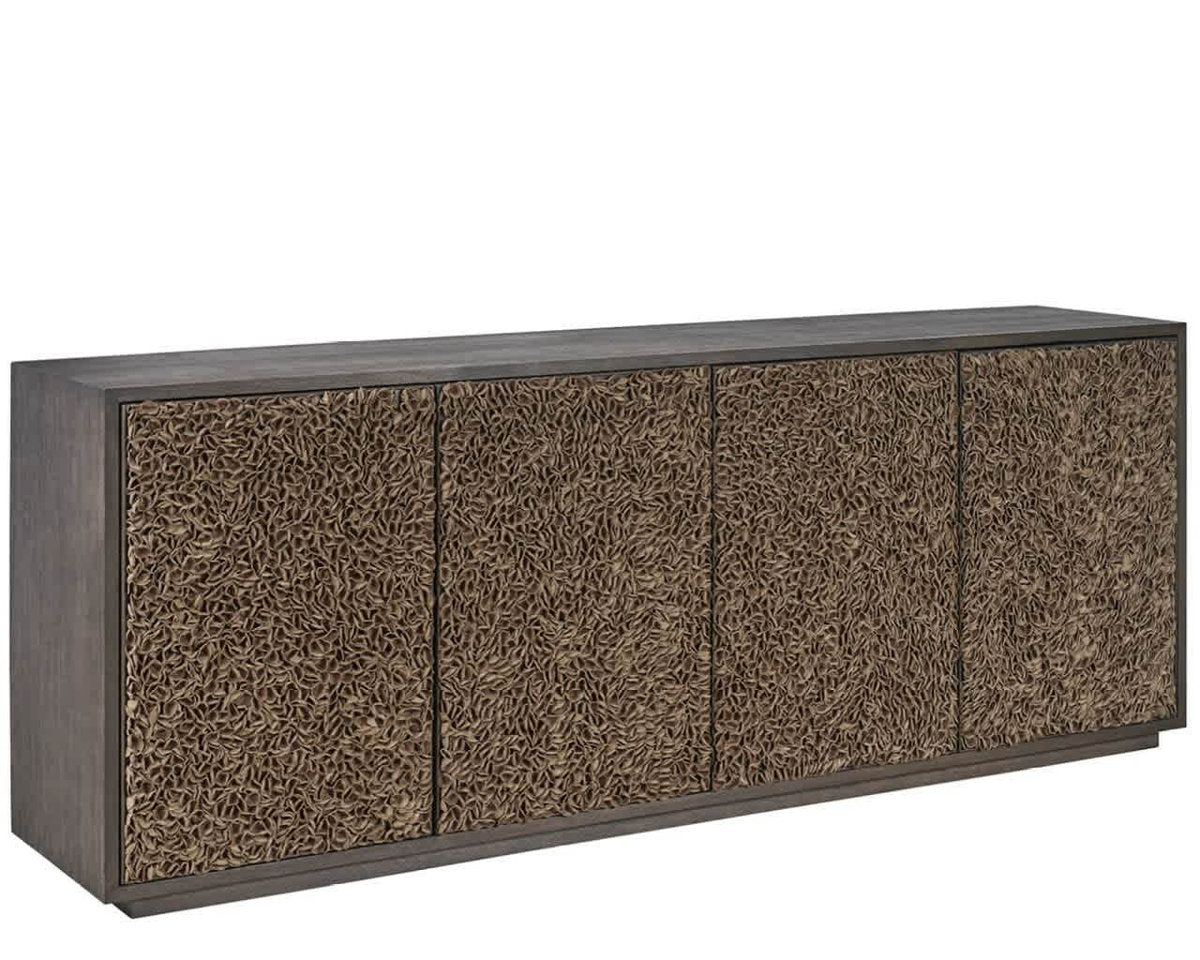 Modern Blossom 96" Wide Dark Oak Leather Petal Credenza