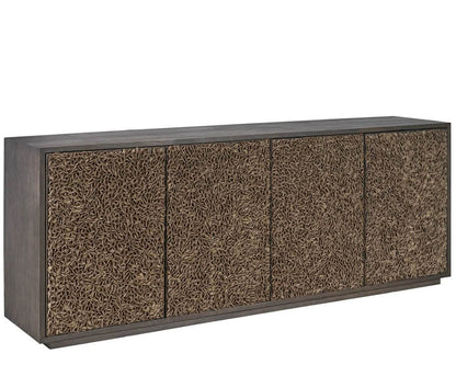 Modern Blossom 96" Wide Dark Oak Leather Petal Credenza