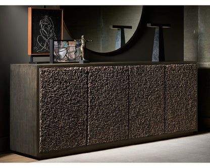 Modern Blossom 96" Wide Dark Oak Leather Petal Credenza