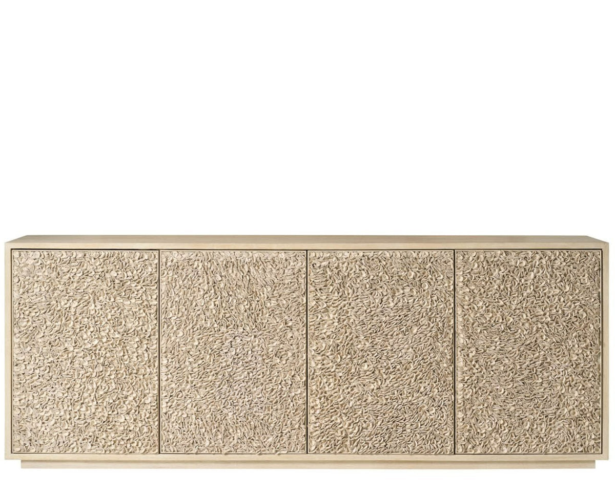 Modern Blossom Light Oak Four Door Leather Credenza 96" Wide