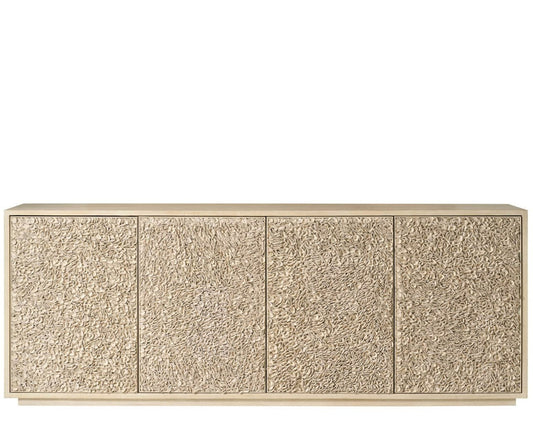 Modern Blossom Light Oak Four Door Leather Credenza 96" Wide