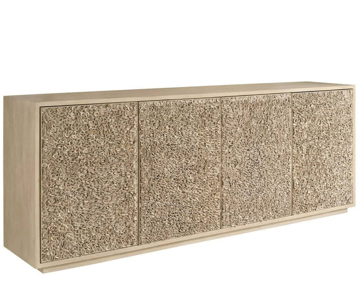 Modern Blossom Light Oak Four Door Leather Credenza 96" Wide