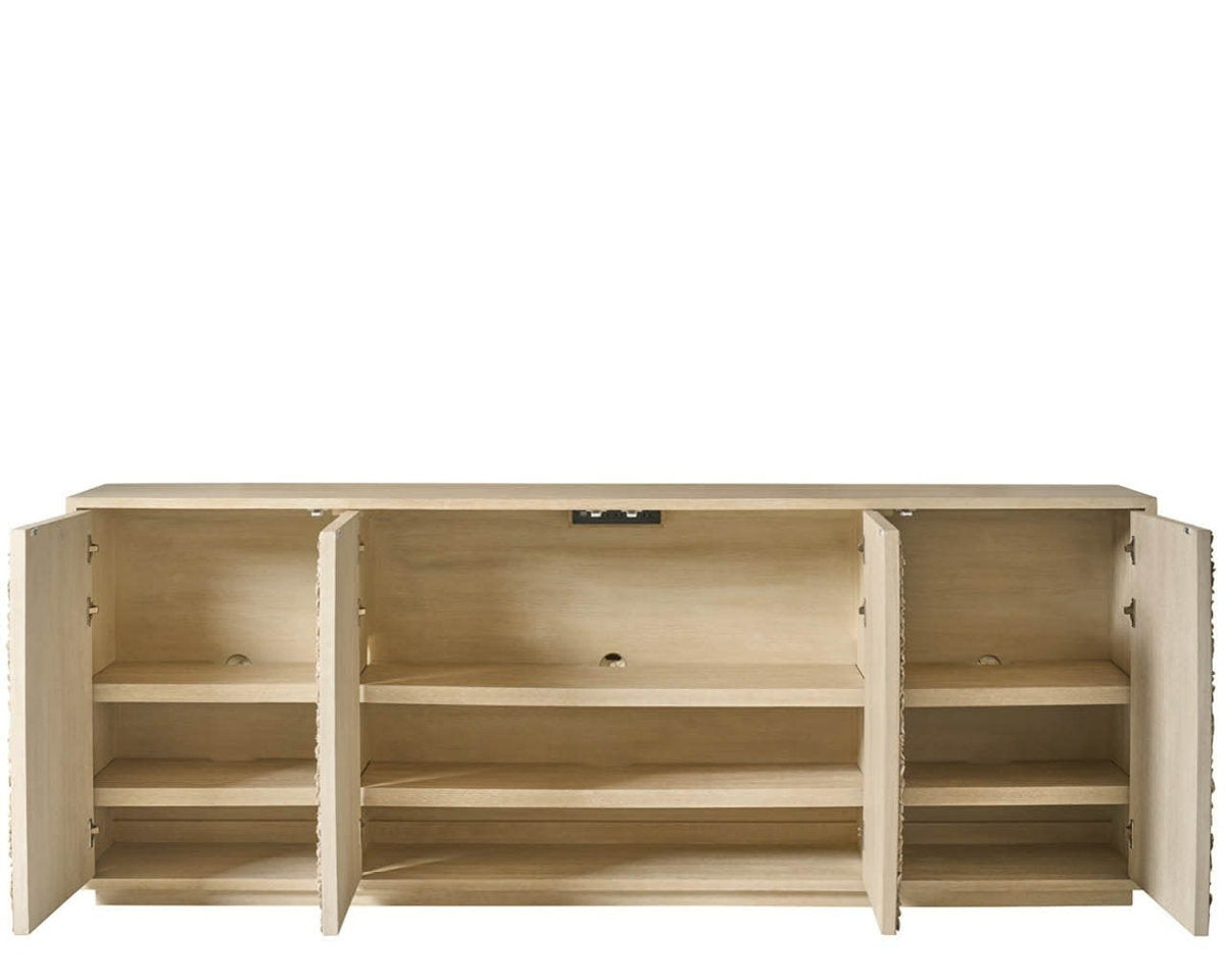 Modern Blossom Light Oak Four Door Leather Credenza 96" Wide