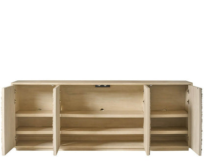 Modern Blossom Light Oak Four Door Leather Credenza 96" Wide