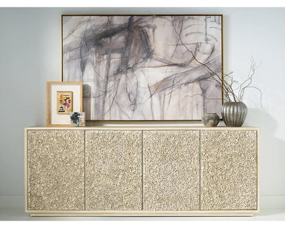 Modern Blossom Light Oak Four Door Leather Credenza 96" Wide