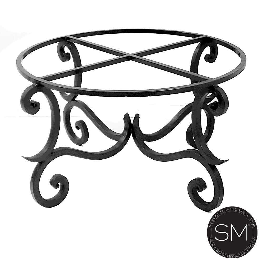 Modern Contemporary Round Stone Coffee Table With Hand Forged Wrought Iron