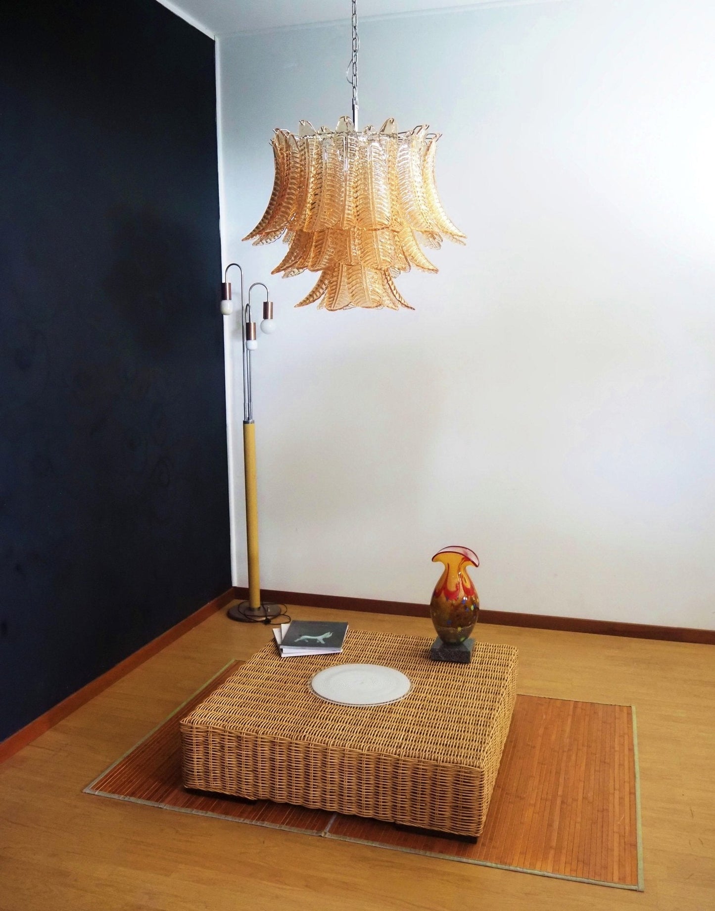 Amber Glass Leaf Chandelier