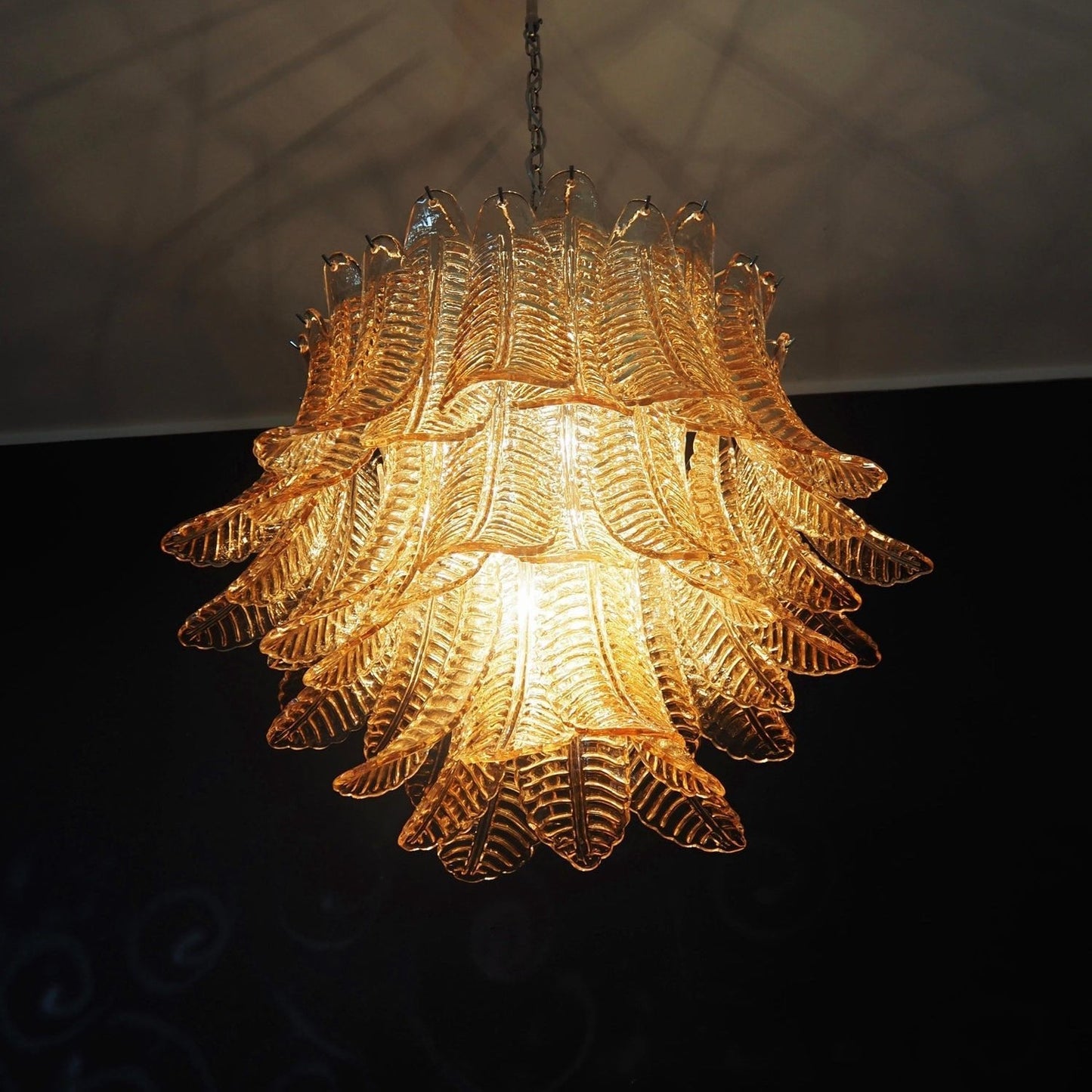 Amber Glass Leaf Chandelier