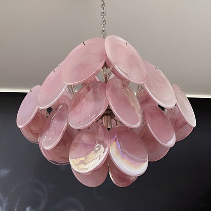 Glass Pink Disc Chandelier