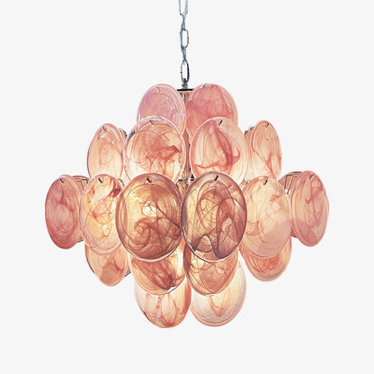 Glass Pink Disc Chandelier